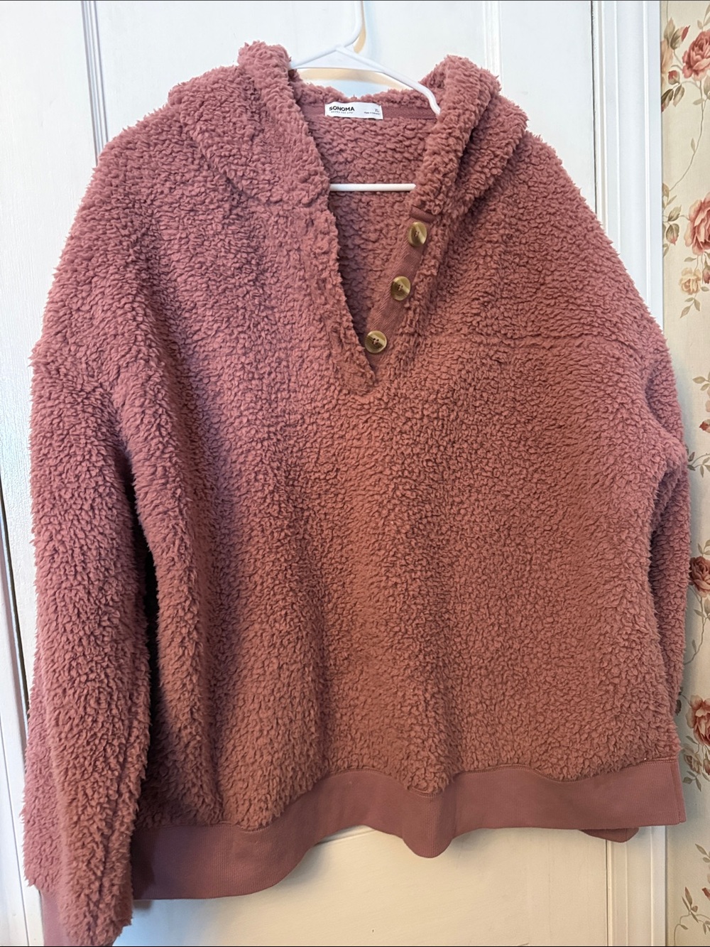 🩷 Sonoma Cozy Button-Front Teddy Pullover Sweater - Dusty Rose Sz XL NEW
